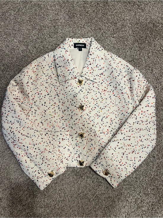 Express Jackets & Blazers - Express White Tweed Jacket with Multicolor Speckle